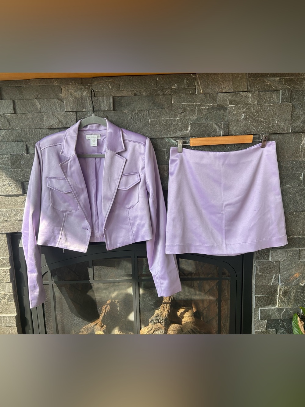 House of Harlow 1960 x Revolve 2-Piece Lavender Satin Blazer/Mini Skirt Set